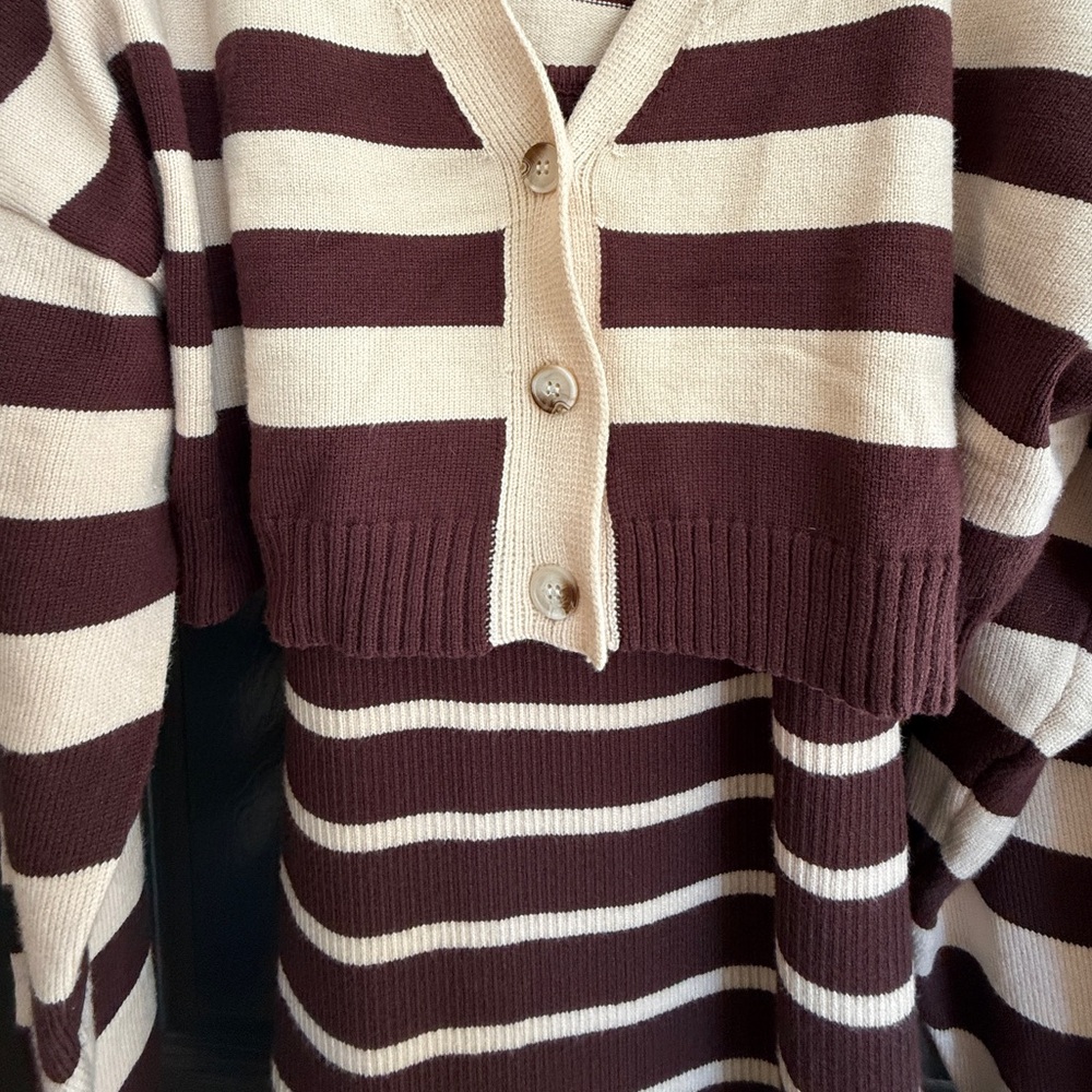 MABLE Brown and Cream Striped Pencil Skirt - Picture 6 of 9